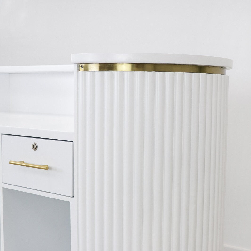 58" White Tambour Reception Desk - Free Shipping