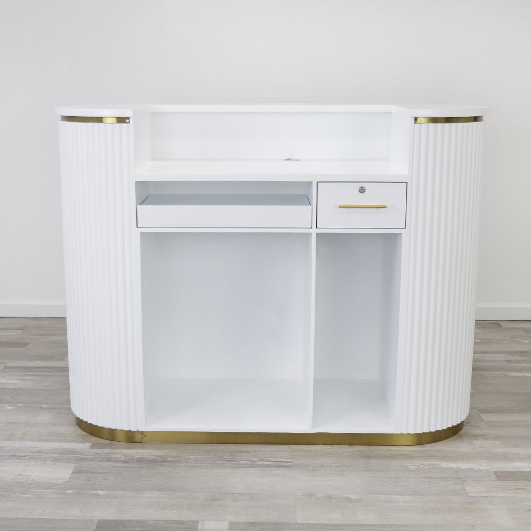 58" White Tambour Reception Desk - Free Shipping