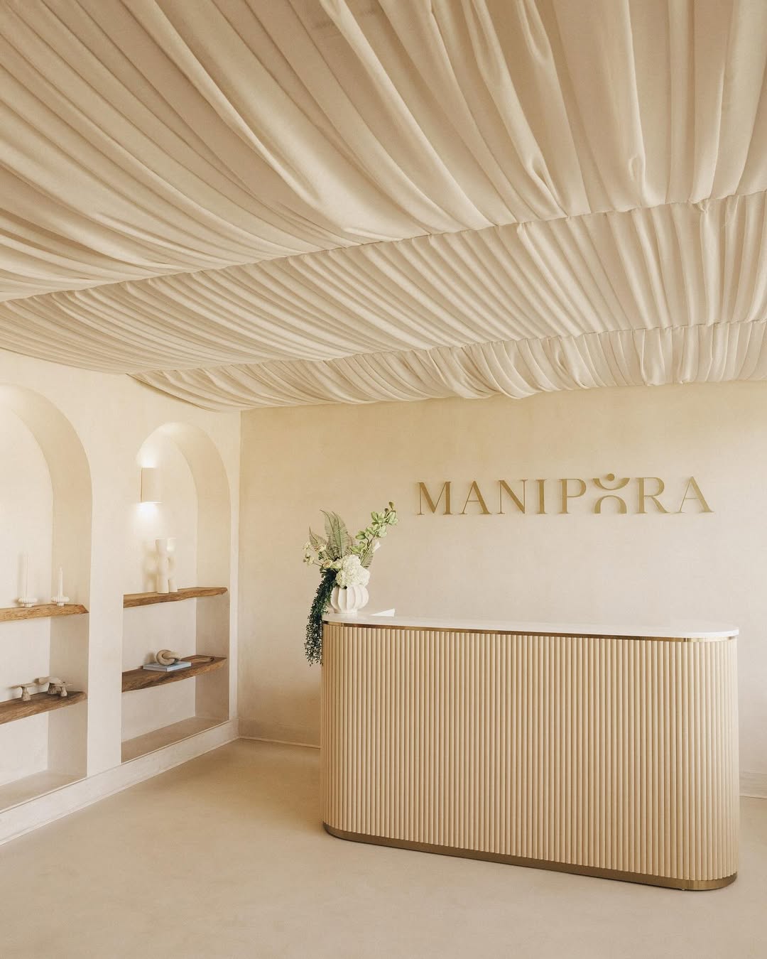 Mila - Natural Oak Tambour Reception Desk — Grand (83")