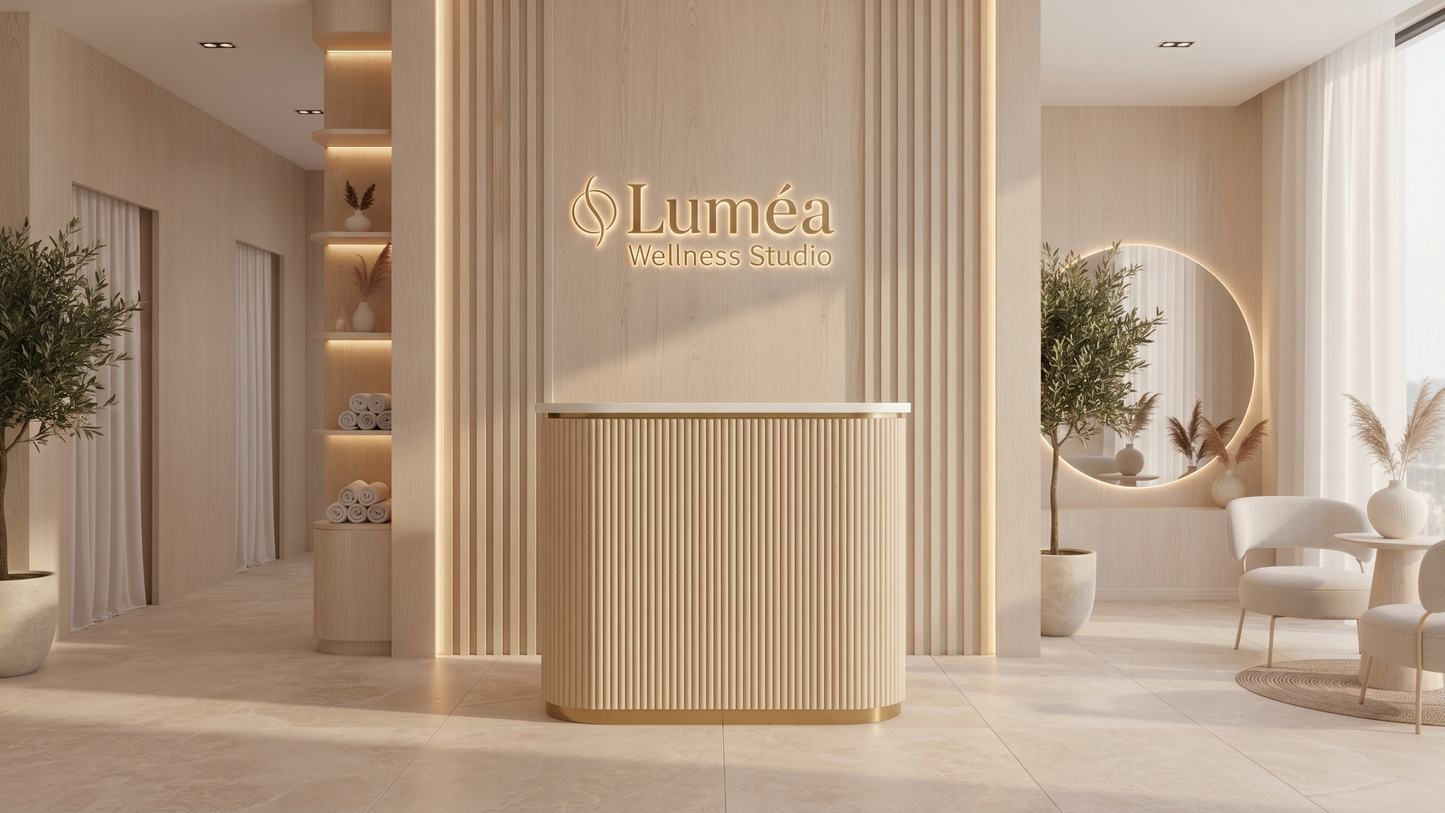 Mila Natural Oak Tambour Reception Desk — Large (58")