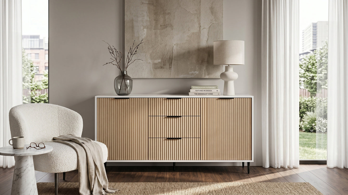 Cora Natural Oak Tambour Credenza