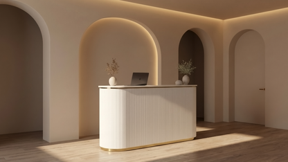 Mila White Tambour Reception Desk — Grand (83")