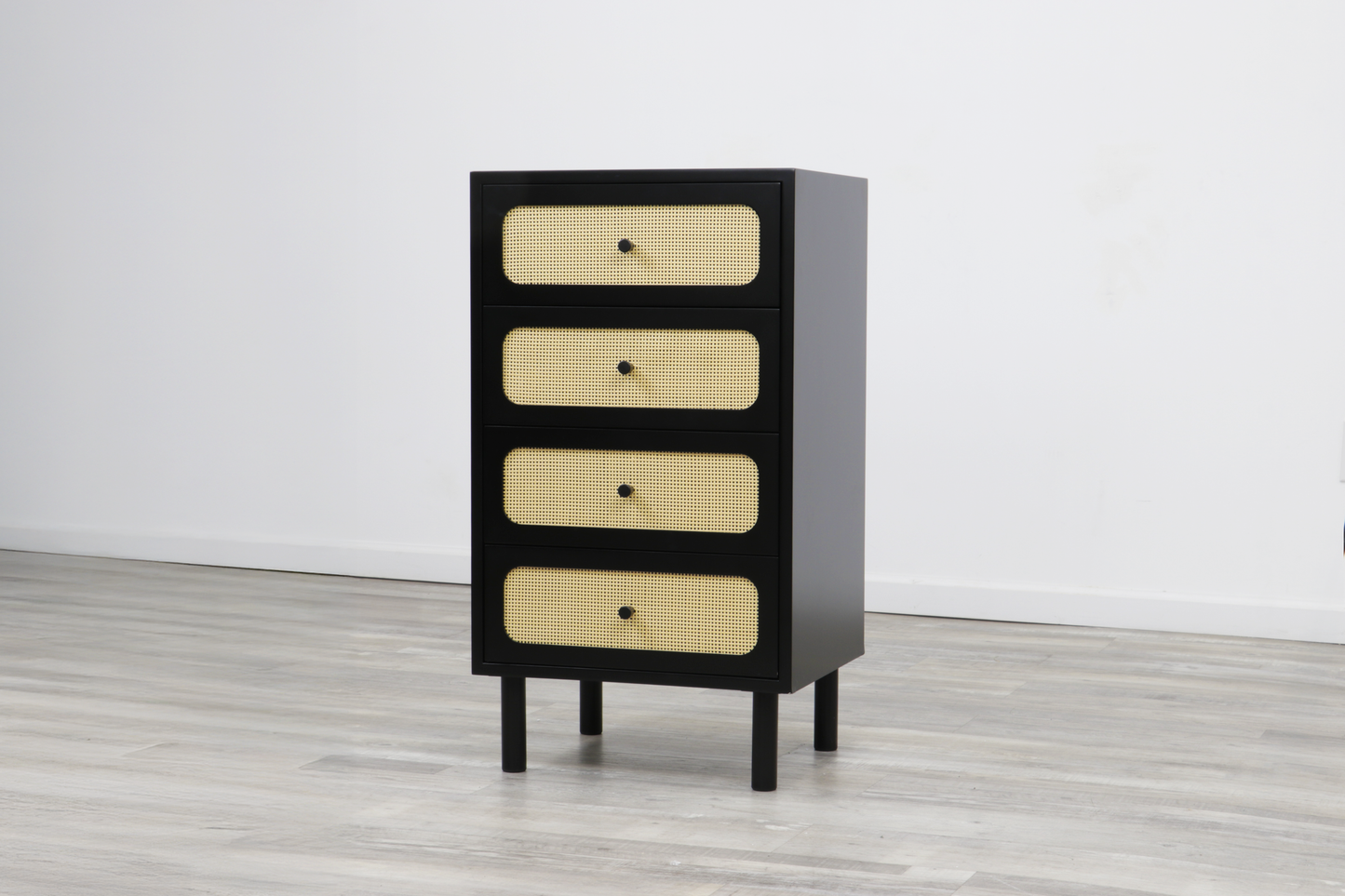 Black Cane Drawer Storage Stand — Set of 2