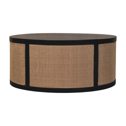 Round Rattan Centerpiece Coffee Table Solid Wood Drum