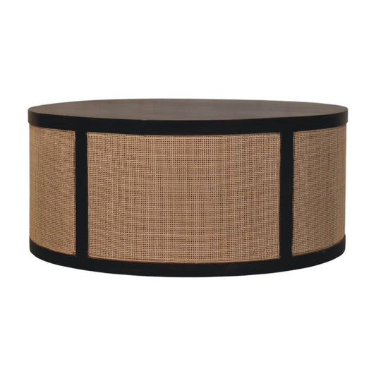 Round Rattan Centerpiece Coffee Table Solid Wood Drum