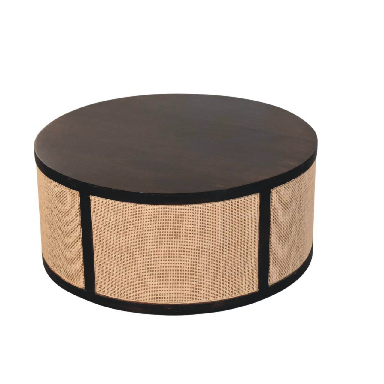 Round Rattan Centerpiece Coffee Table Solid Wood Drum