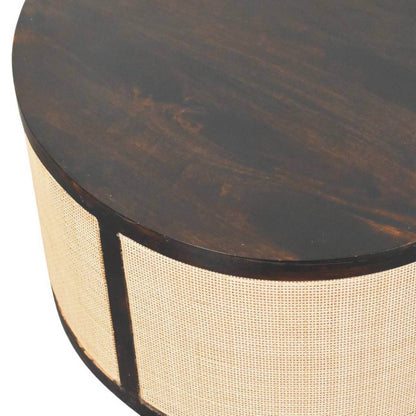 Round Rattan Centerpiece Coffee Table Solid Wood Drum