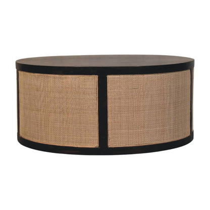 Round Rattan Centerpiece Coffee Table Solid Wood Drum