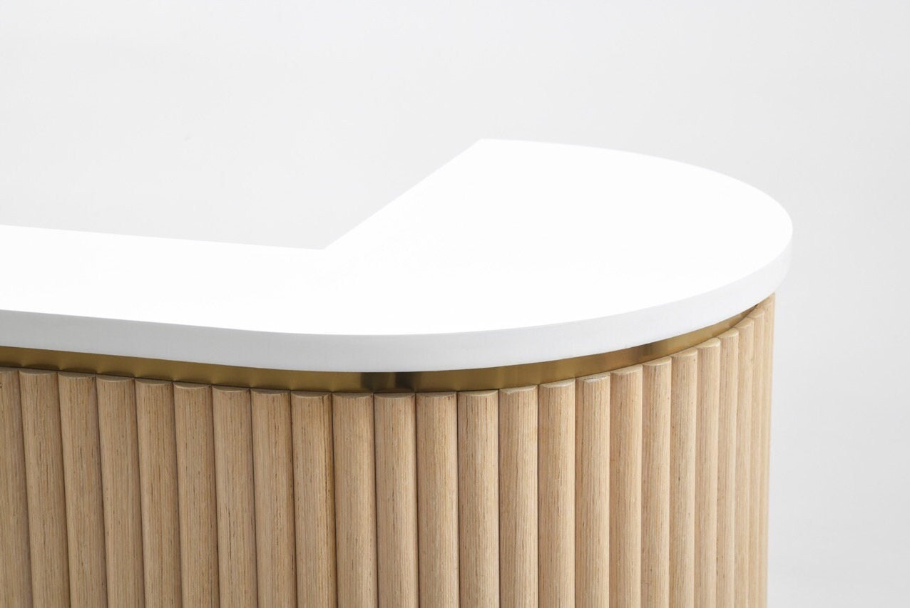 58" Natural Oak Tambour Reception Desk - Free Shipping