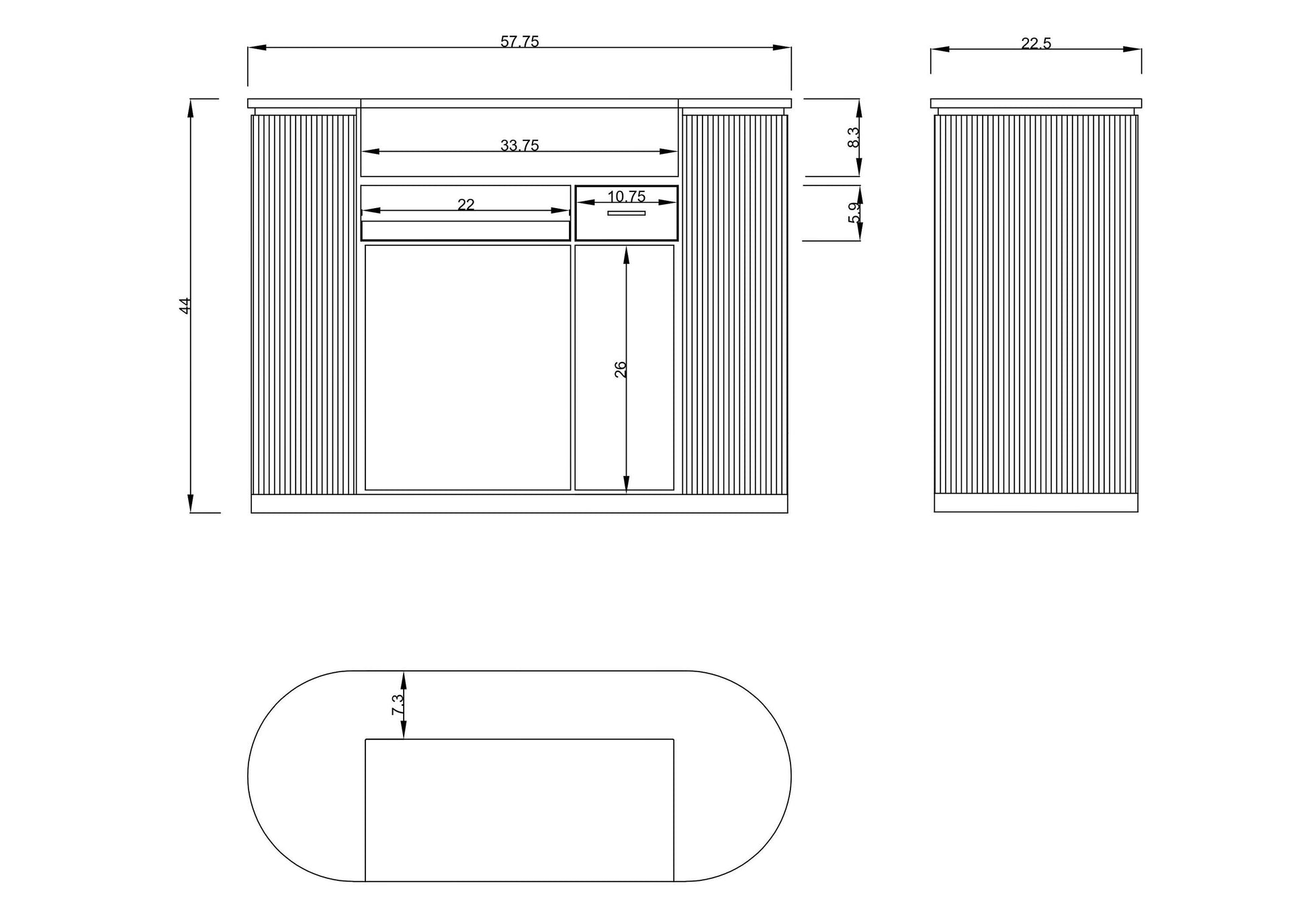 58" Black Tambour Reception Desk - Free Shipping