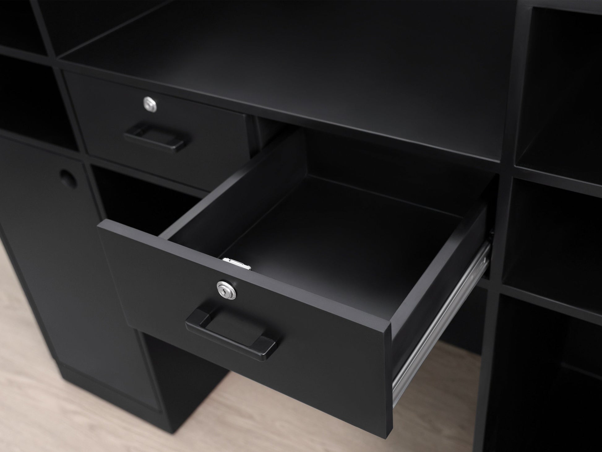 59" Black Tambour Reception Desk - Free Shipping