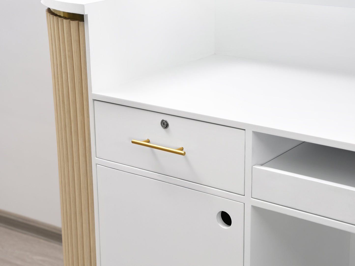 83" Natural Oak Tambour Reception Desk - Free Shipping