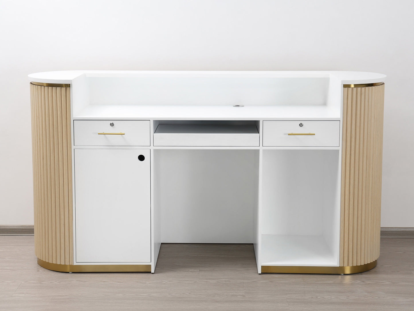 83" Natural Oak Tambour Reception Desk - Free Shipping