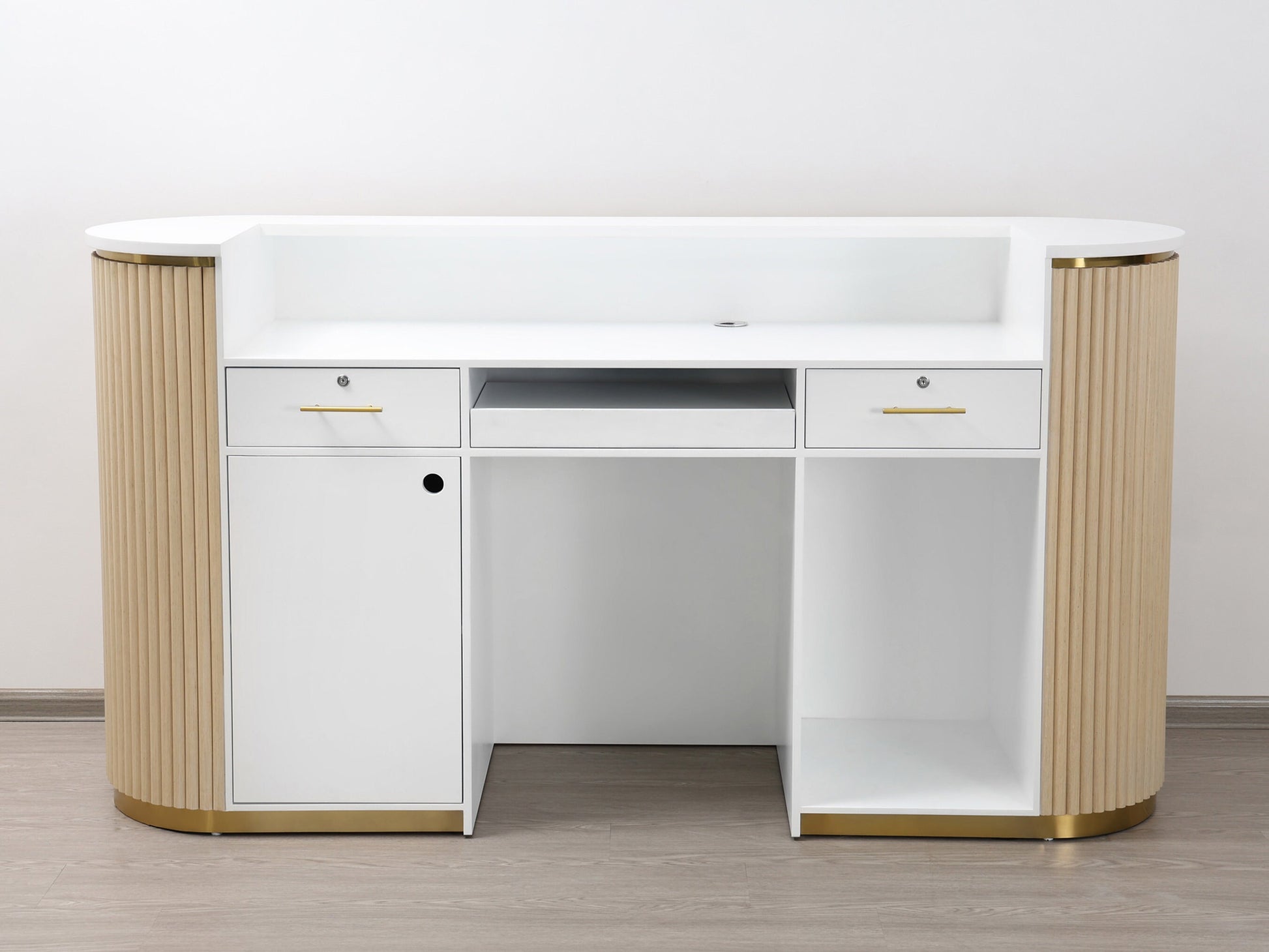 83" Natural Oak Tambour Reception Desk - Free Shipping
