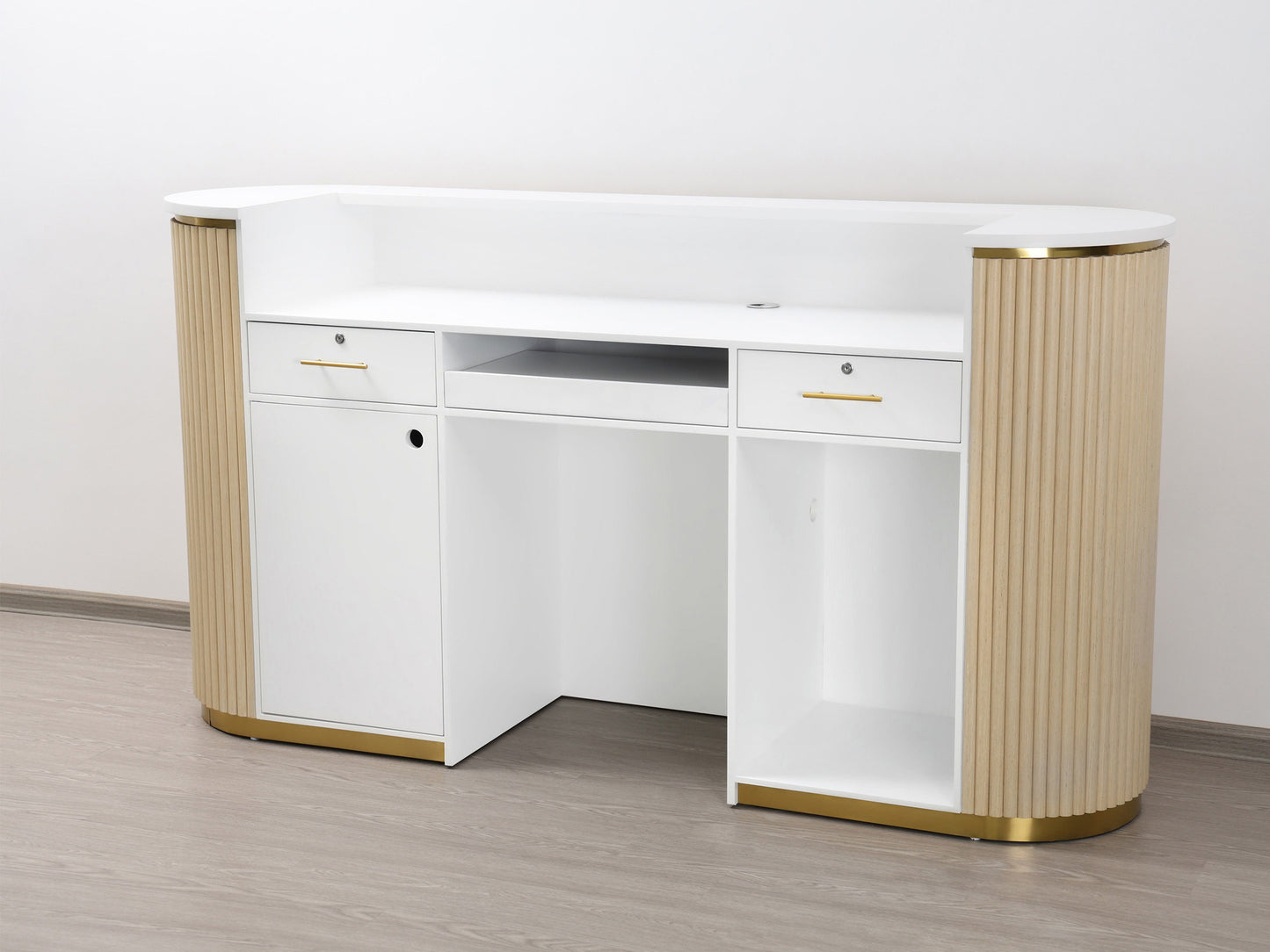 83" Natural Oak Tambour Reception Desk - Free Shipping