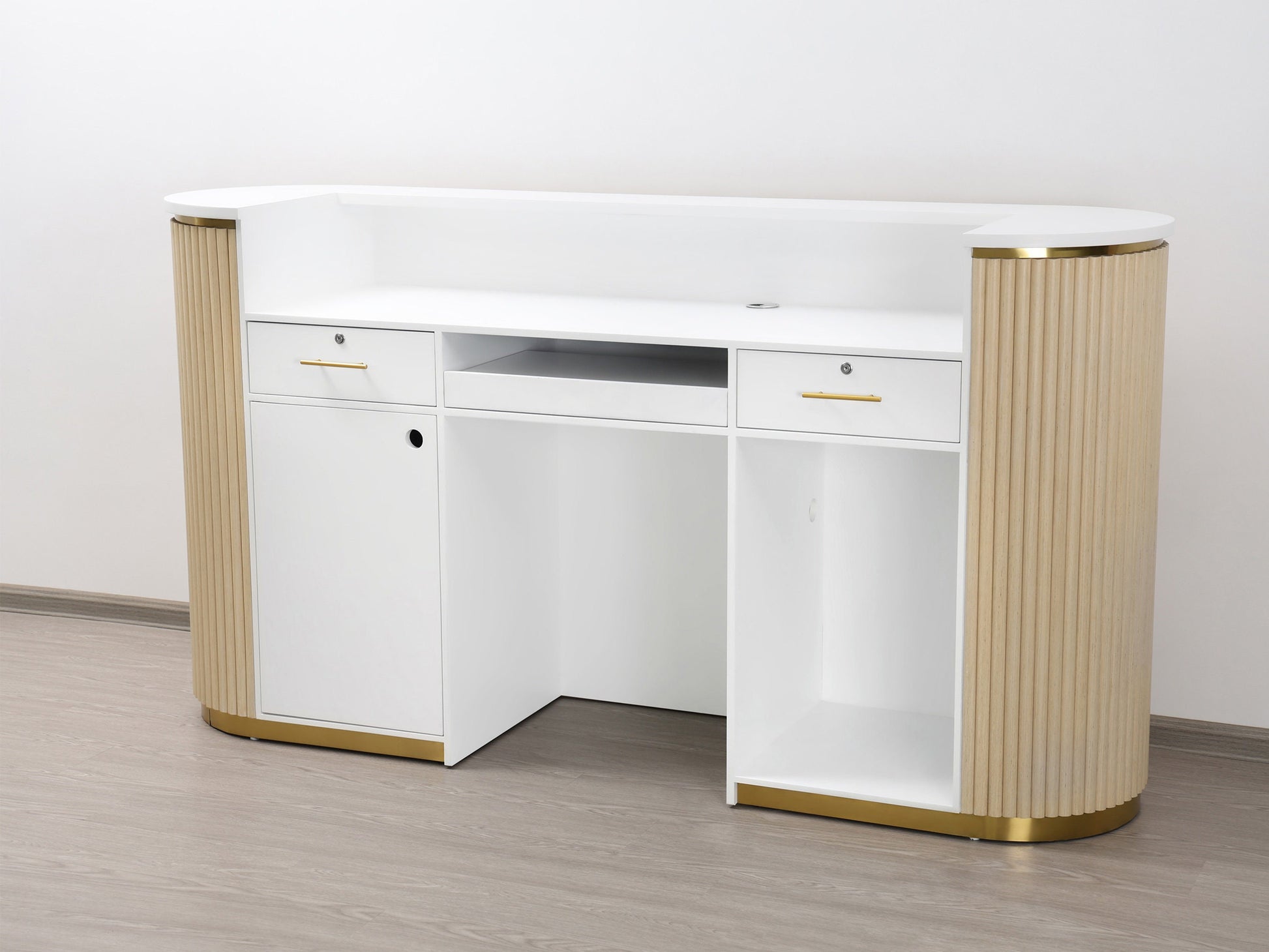 83" Natural Oak Tambour Reception Desk - Free Shipping