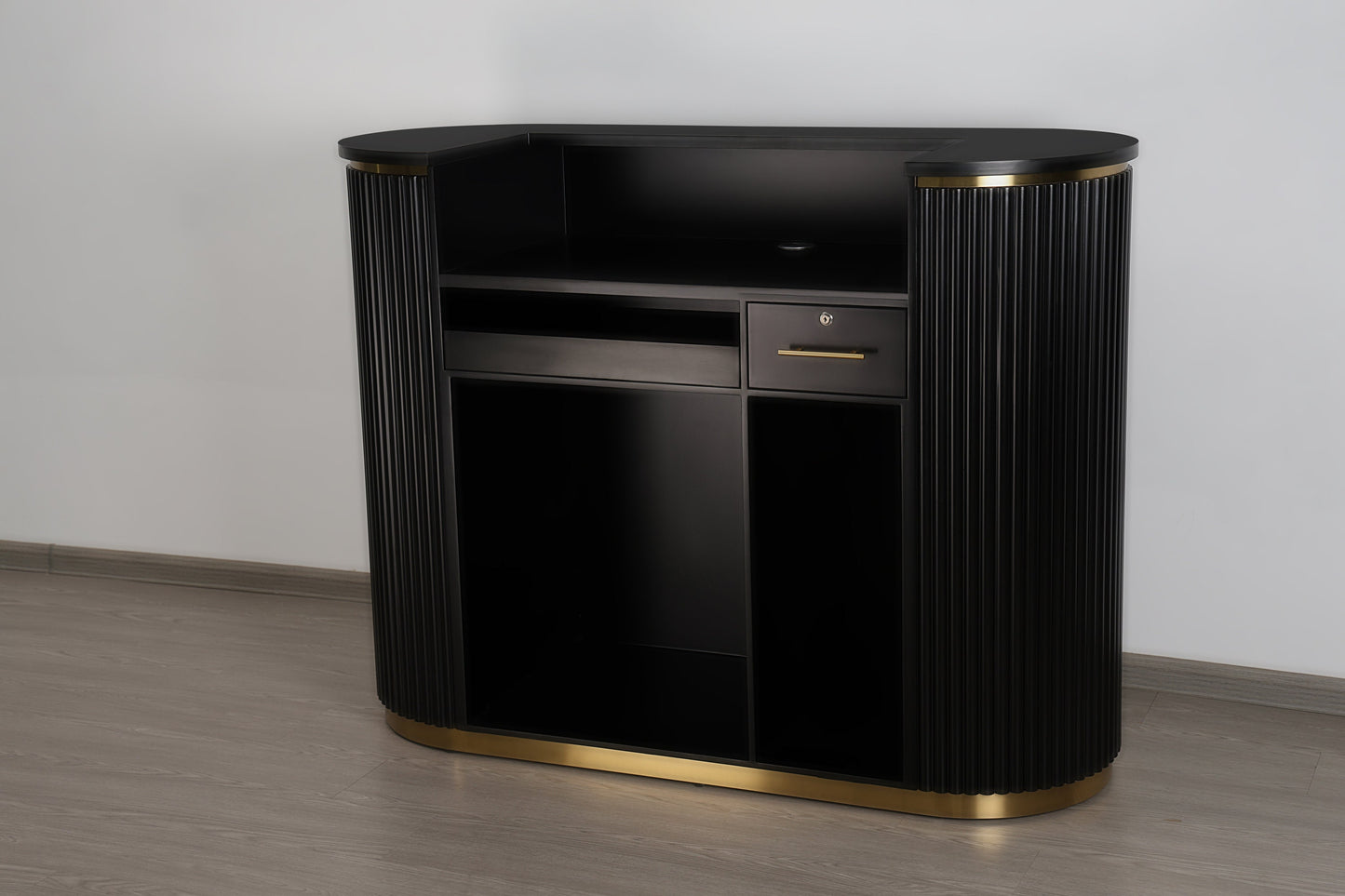 58" All Black Tambour Reception Desk - Free Shipping