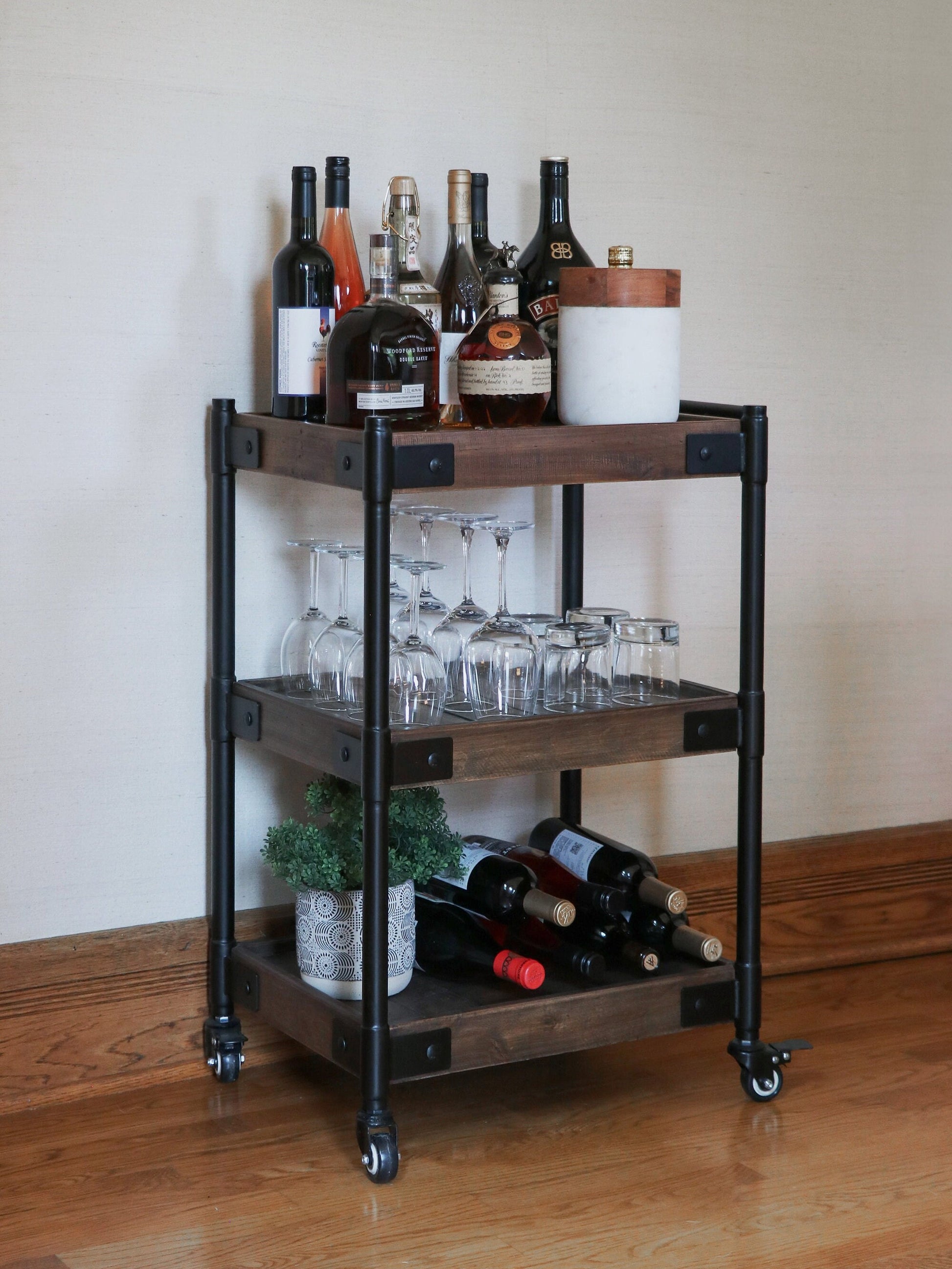 Reclaimed Wood 3-Tier Rolling Cart - Free Shipping