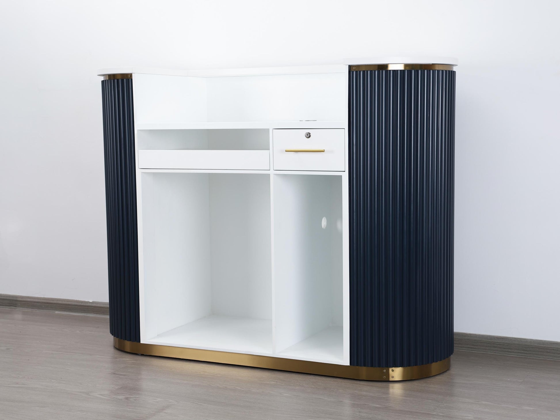 58" Slate Blue Tambour Reception Desk - Free Shipping