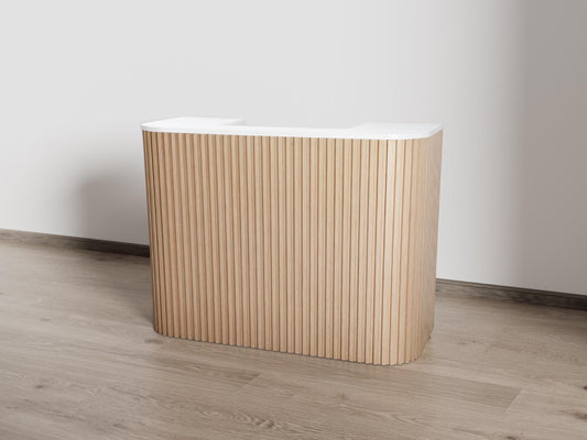 59" Natural Oak Square Tambour Reception Desk - Free Shipping (K9009-NATURALOAK)