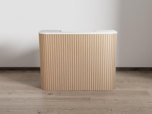 59" Natural Oak Square Tambour Reception Desk - Free Shipping (K9009-NATURALOAK)