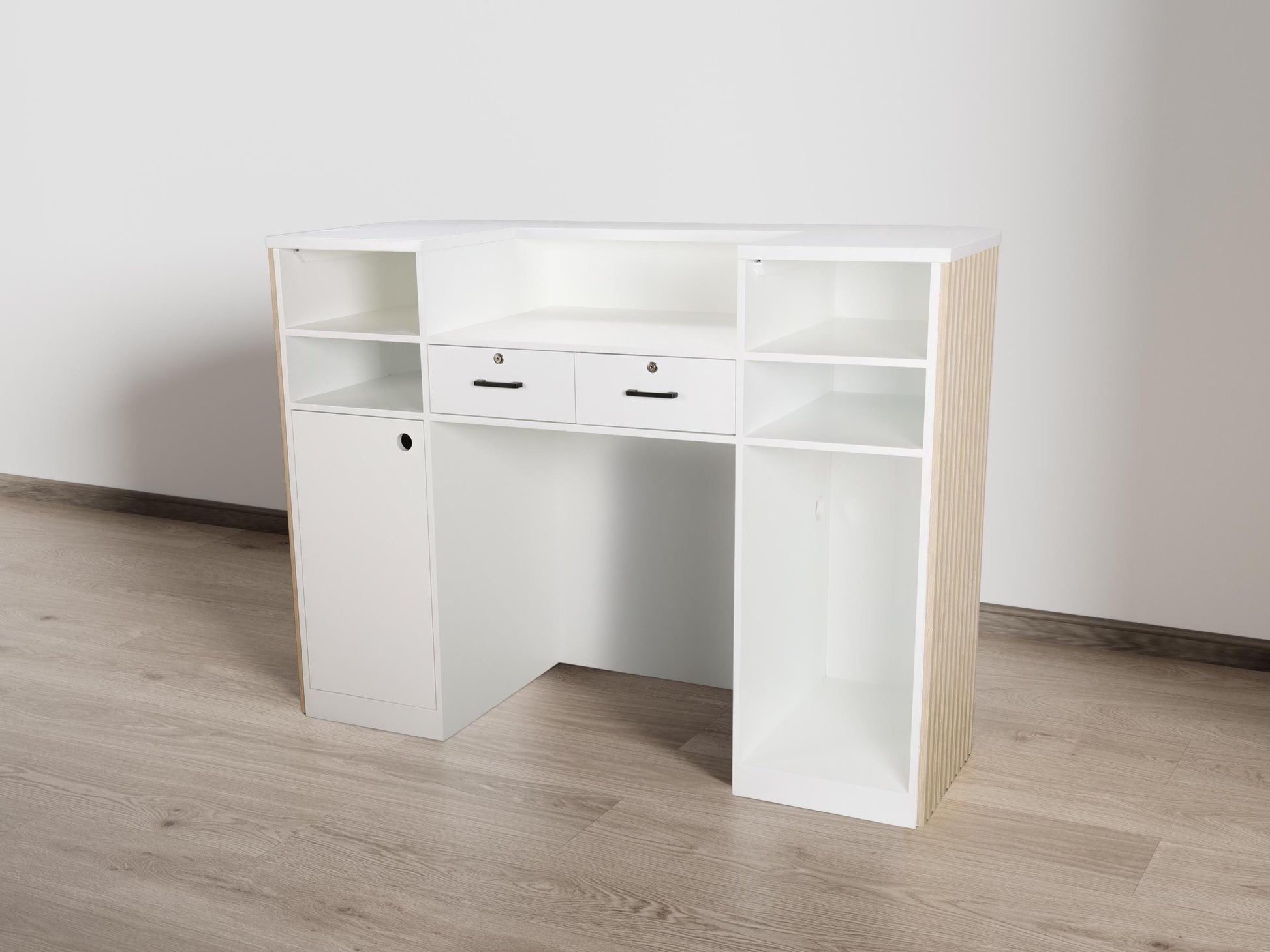 59" Natural Oak Square Tambour Reception Desk - Free Shipping (K9009-NATURALOAK)