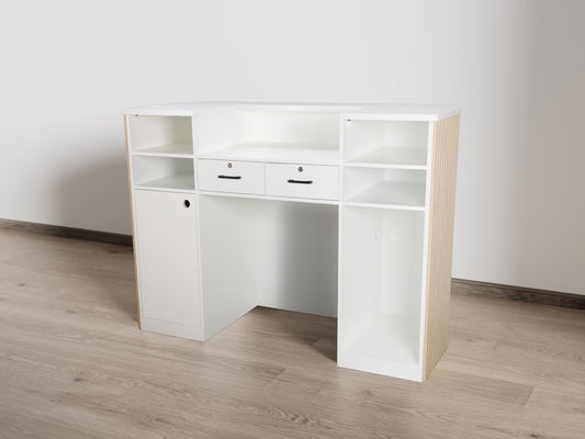 59" Natural Oak Square Tambour Reception Desk - Free Shipping (K9009-NATURALOAK)