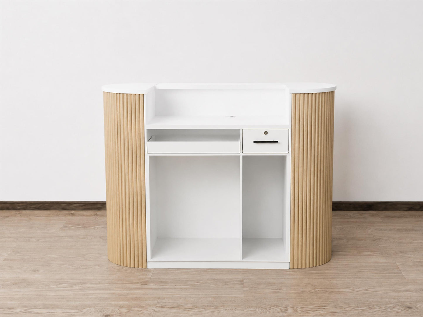 PREORDER Mila Classic Natural Oak Tambour Reception Desk - Large (58")