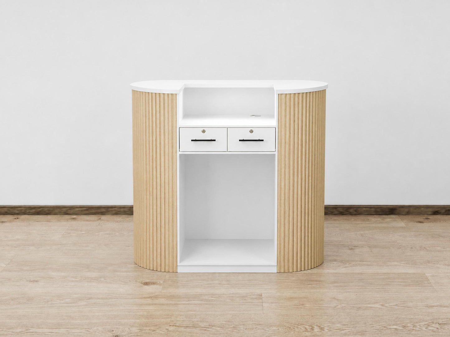 PREORDER Mila Classic Natural Oak Tambour Reception Desk - Midi (48")