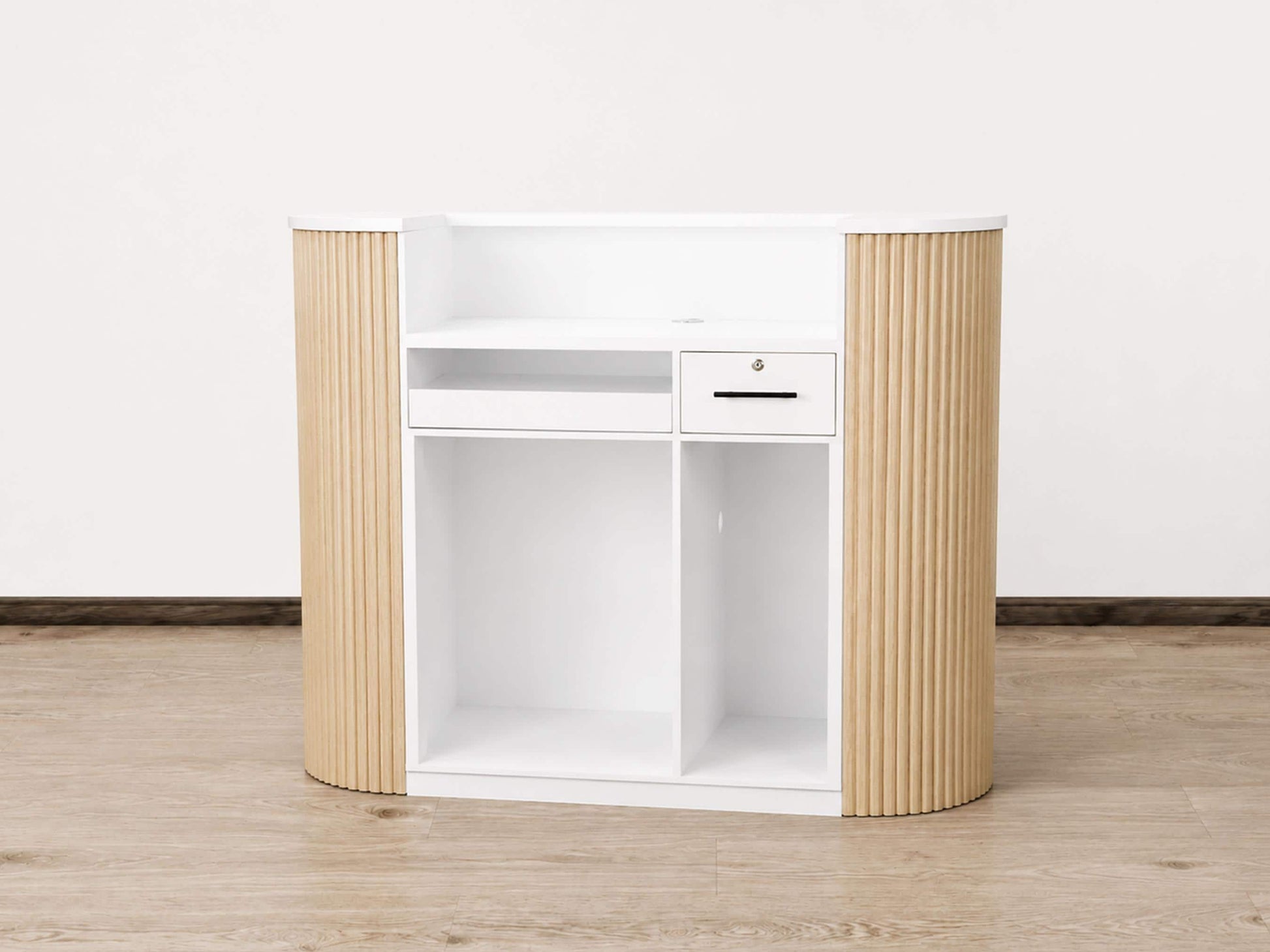 PREORDER Mila Classic Natural Oak Tambour Reception Desk - Large (58")