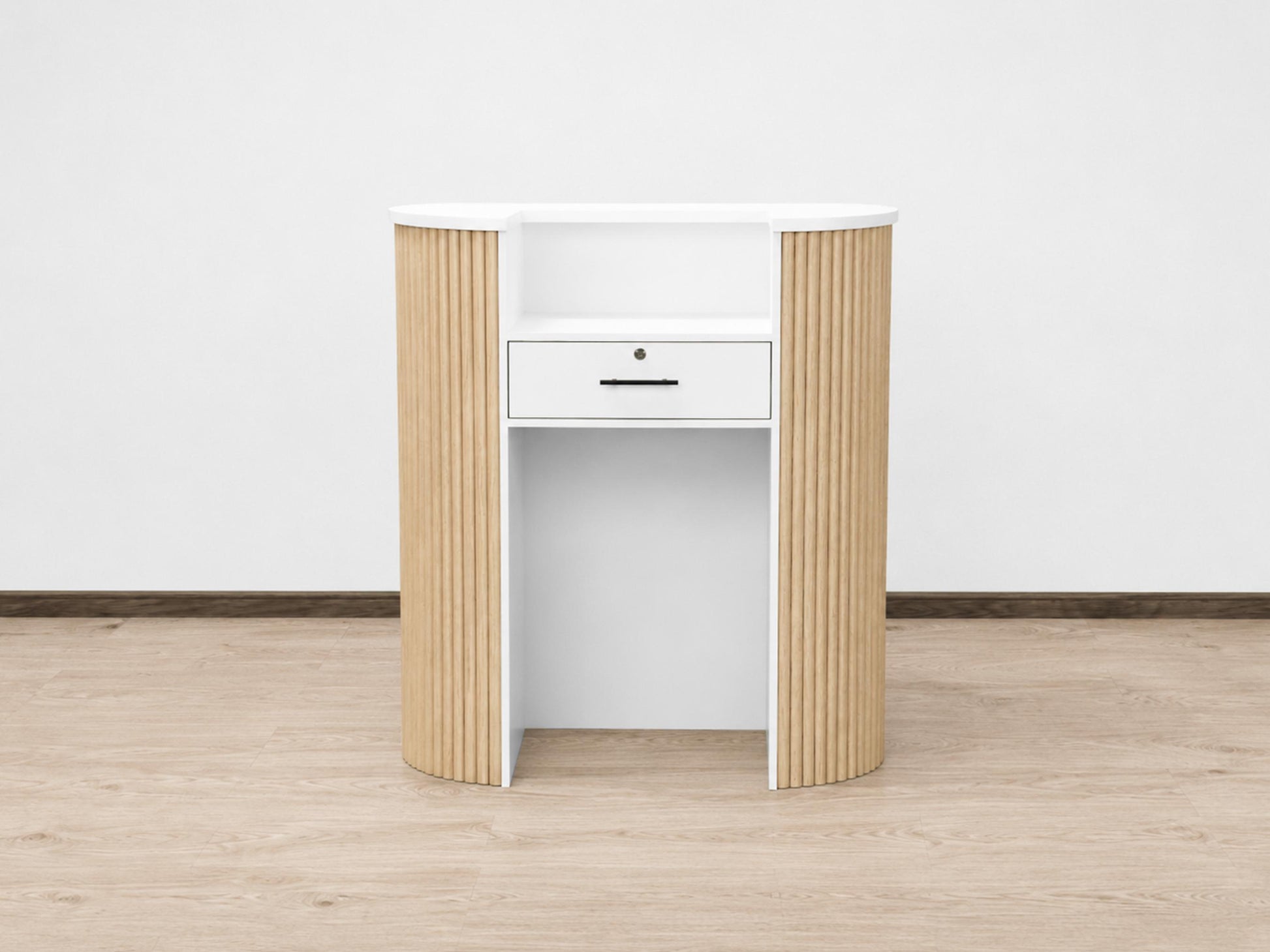 PREORDER Mila Classic Natural Oak Tambour Reception Desk - Small (39")