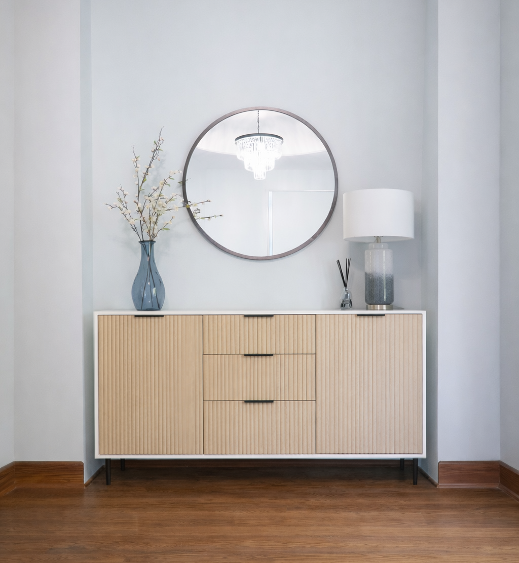Cora Natural Oak Tambour Credenza